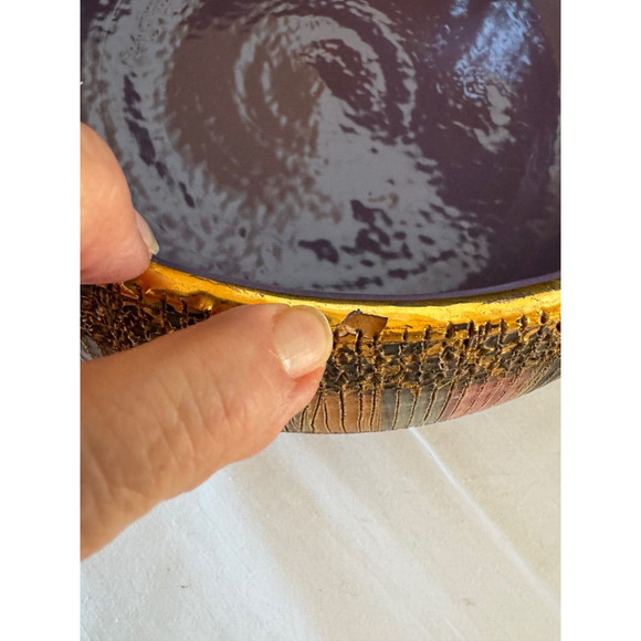 ITALIAN ART POTTERY LARGE BOWL ALDO LONDI BITOSSI "SETA" CERAMIC ITALY MCM GOLD - Picture 4 of 12